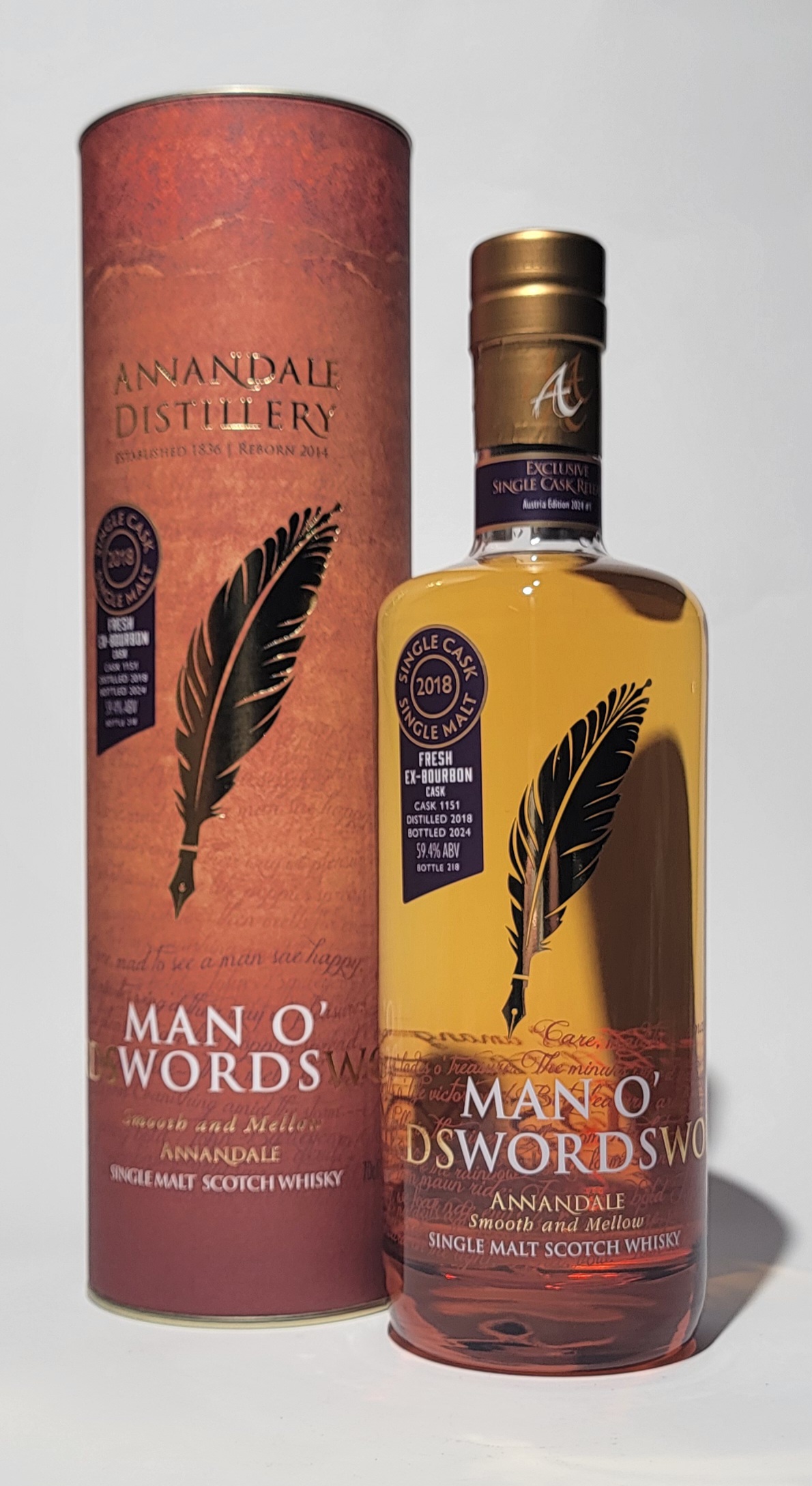Annandale MAN O'WORDS Fresh Bourbon (2018) Cask # 1151
