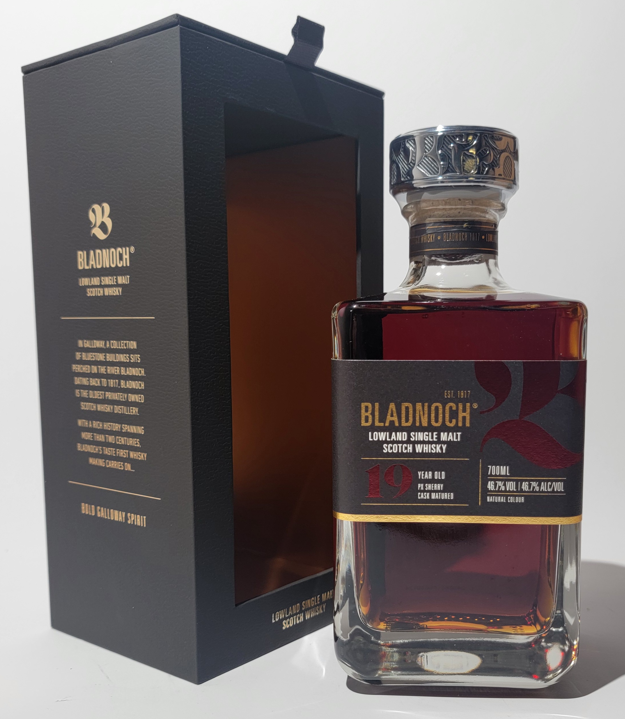 Flasche vor Karton - Bladnoch 19 Years Old PX Sherry