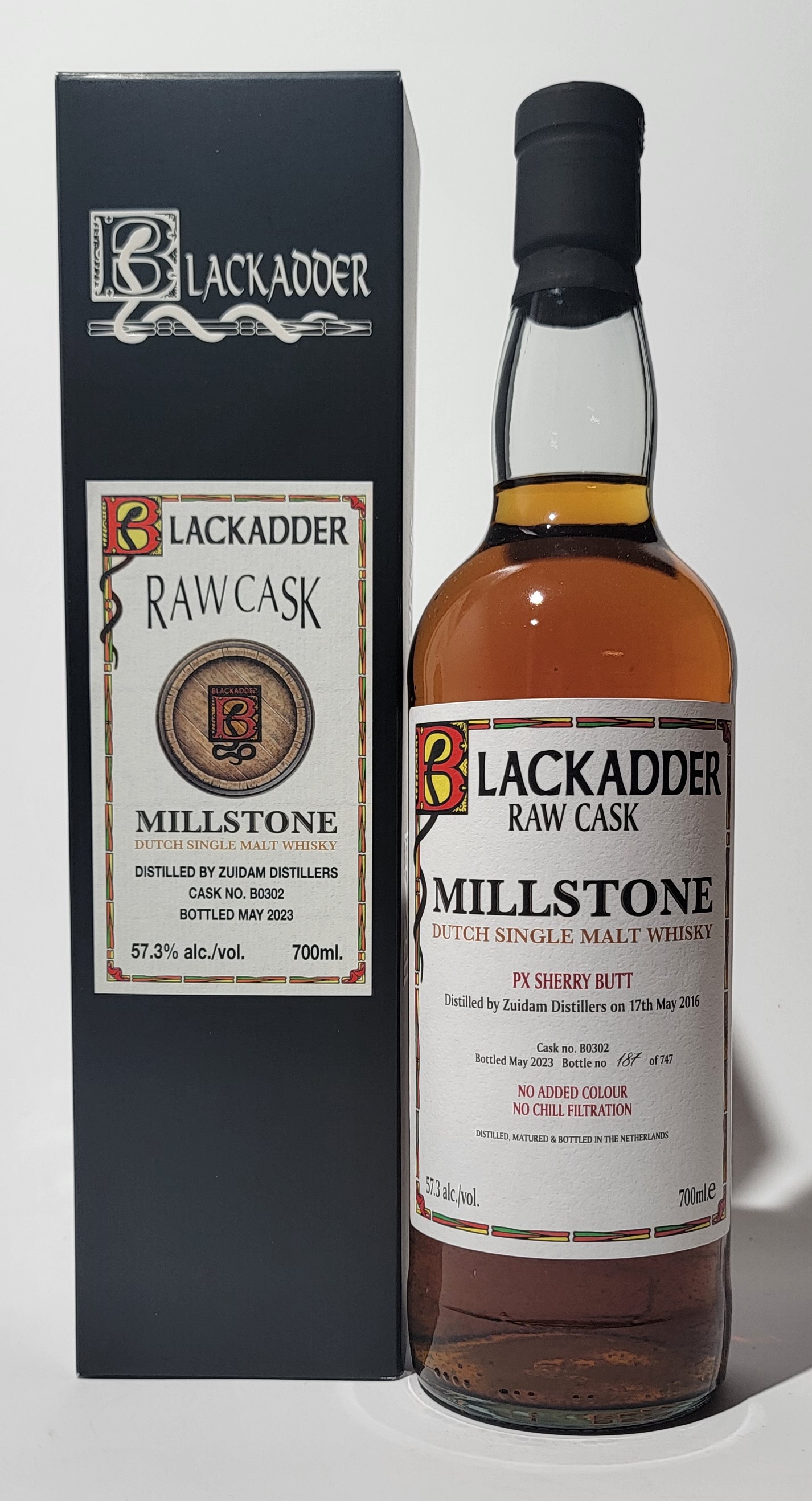 Karton und Flasche des Blackadder Millstone Dutch 2016 7 Years Old